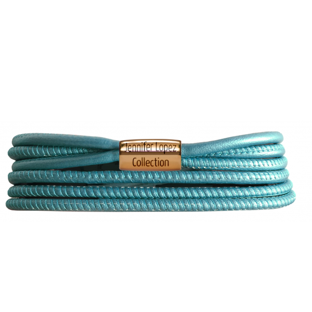 JLo Collection Endless Jewelry Teal Metallic 3-String Leather Bracelet 18k Gold Plated 1092-36