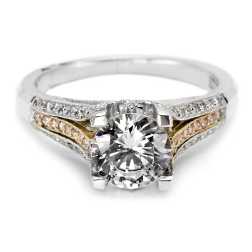 Tacori Crescent Platinum and 18 Karat Engagement Ring 2587PKRD7