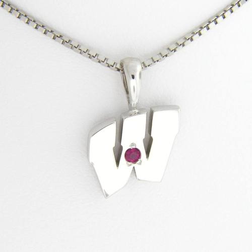 UW Motion "W" 14 Kt White Gold Pendant - Small with Ruby
