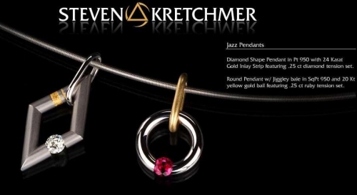 Kretchmer 18 Karat Mini Jazz Pendants Tension Set Pendant