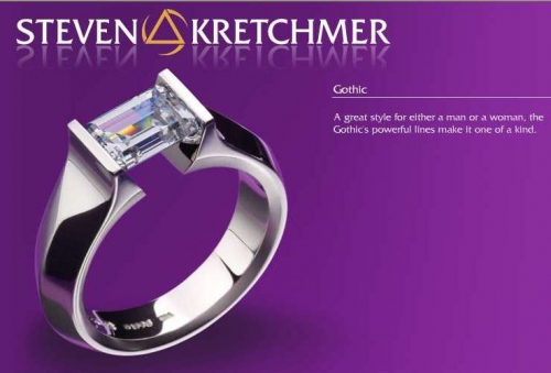 Kretchmer Platinum Gothic Rectangular Cut Stone Tension Set Ring Alternative View 2