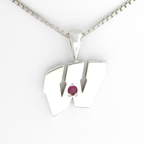 UW Motion "W" Platinum Pendant - Medium with Ruby