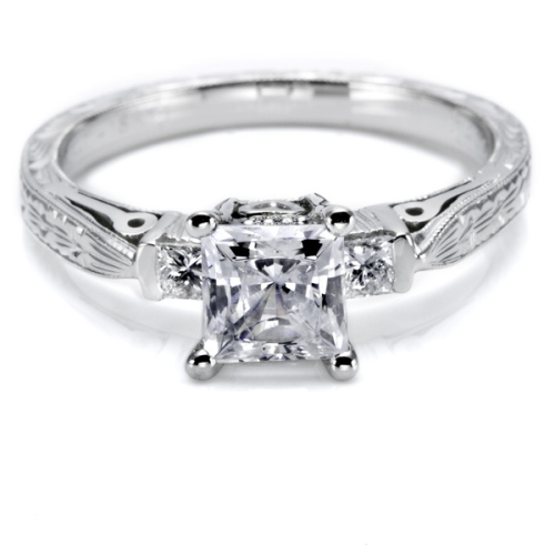 Tacori Hand Engraved Platinum Engagement Ring HT2223
