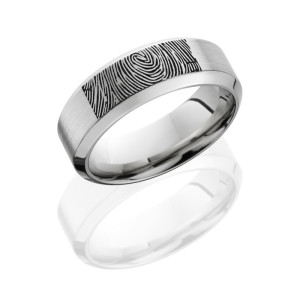 Lashbrook CC8HB/LCVFINGERPRINT SATIN-POLISH Cobalt Chrome Wedding Ring or Band