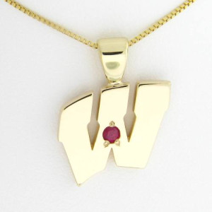 UW Motion "W" 14 Kt Yellow Gold Pendant - Extra Large with Ruby