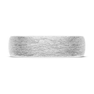 138-6B Platinum wedding band, top view of the brushed crosshatch textured outer surface