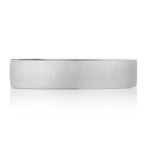 Tacori 140-6WS wedding band straight-on outer view showing the satin brushed white gold surface and flat profile