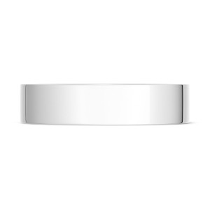 140-5 Platinum wedding band, top view of the flat high polish platinum outer surface