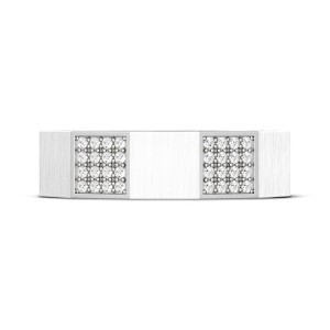 1516WDSLG wedding band top view with pave diamond squares on brushed white gold panels