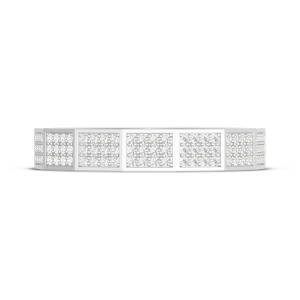 Tacori 1524DLG Platinum band, front view of faceted rectangular panels pave set with round diamonds in polished frames
