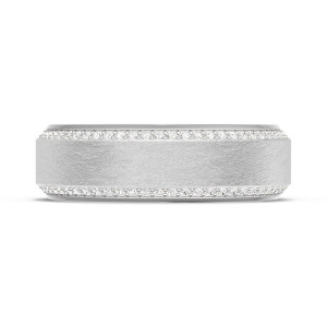 Tacori 1547DBLG Platinum band, front view of brushed center panel framed by diamond rows along both edges