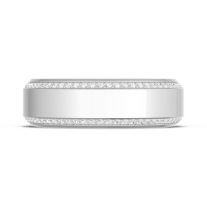 Tacori 1547DLG Platinum band straight-on outer view showing a flat polished center framed by pave diamond edge rows