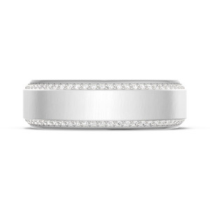 Tacori wedding band 1547WDSLG top view showing brushed flat band edged by twin diamond pave rows
