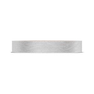 Wedding band 15635WRBLG top view showing scratch textured white metal face with rose gold rim line