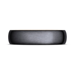 1586BTRMLG wedding band, top view of satin black outer band with rose gold edge visible