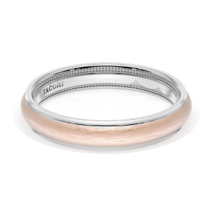 Tacori 1624WRB wedding band, front view of brushed rose gold with polished white gold edges and interior