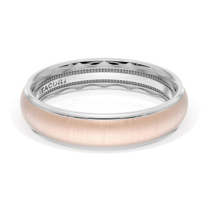 Tacori 1655WRS band top view of brushed rose gold center with polished white gold edges and milgrain interior