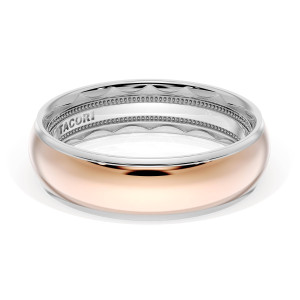 1656WR two-tone wedding band, angled top view of rose gold dome with white metal inner detail