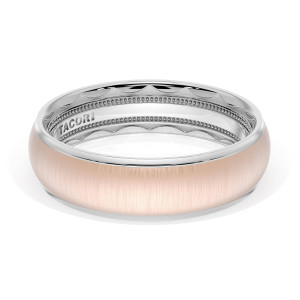 Tacori wedding band 1656WRS top view of brushed rose gold dome with polished white gold edges