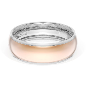 1657WR two-tone band, top view of the rose gold dome, white rims, and inner TACORI engraving