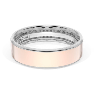 1666WR two tone band, angled top view of rose gold face with white gold rims and TACORI interior