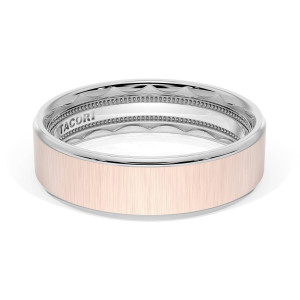 Tacori 1666WRS band angled top view showing the brushed rose gold face, white gold rims, and milgrain interior