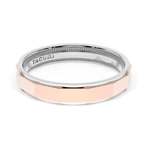 Tacori 1674WR two-tone wedding band top view, faceted rose gold outer wall with white gold edges and engraved interior