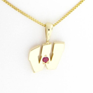 UW Motion "W" 14 Kt Yellow Gold Pendant - Small with Ruby