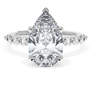 266625PS13x8 Platinum ring, top view of the pear shaped center stone with spaced round accents on the shoulders