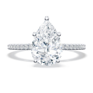 268315ps10x7w white gold pear ring setting, top view of five prong pear center and pave shank