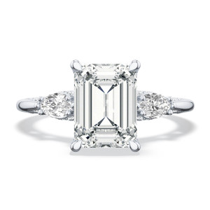 2685ec Platinum top view of emerald cut center with marquise side stones in platinum