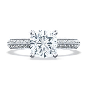 2686cu65w engagement ring, top view of the cushion shape center between double rows of pave diamonds