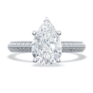 2686ps10x7w top view of pear solitaire in white metal with two row milgrain edged pave