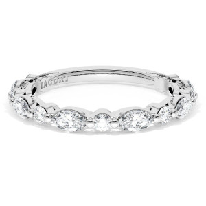 Tacori 272828B34 Platinum band top view, alternating east west marquise and round diamonds edged with milgrain