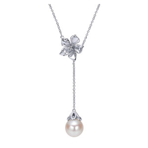 Gabriel Fashion Silver Floral Lariat Necklace NK3780SVJMC