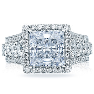 Tacori RoyalT HT2613PR85 platinum diamond engagement ring with princess-cut center stone