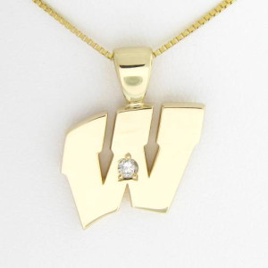 UW Motion "W" 14 Kt Yellow Gold Pendant - Large with Diamond