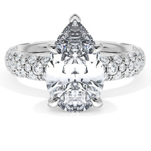 4054PS13X834W top view, pear shaped center stone on a band fully covered in micro pave diamonds