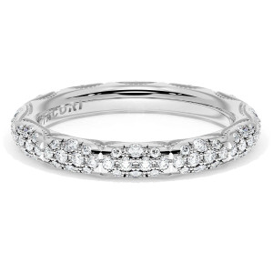 Tacori 4063BETW eternity wedding band, angled top view of white gold pave diamond scallop pattern