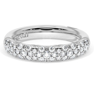 Tacori wedding band 4064B12 top view of three-row pave diamonds in milgrain crescent stations