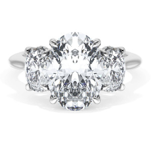 41127OV11X8W top view, oval center stone with oval diamond side stones on a polished band