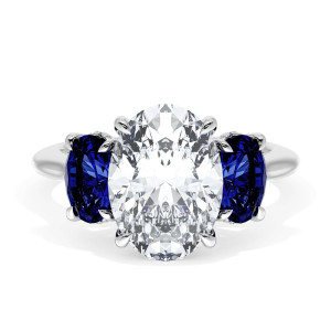 41127OV11X8BS Platinum top view, oval center with blue oval sapphire side stones in white metal