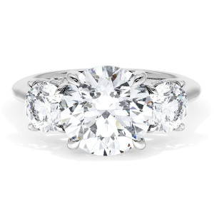 41127RD9W top view: round brilliant center with round diamond side stones on a polished band