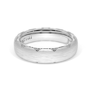 Tacori wedding band 4145BB Platinum angled view of brushed dome with milgrain crescent edges