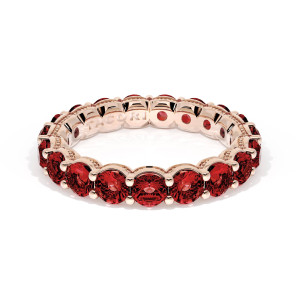415PK65RB eternity band top view, round rubies in rose gold with milgrain scallops
