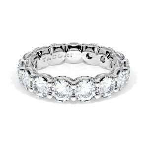 Tacori wedding band 41665 Platinum angled view of round diamond eternity row with milgrain crescents
