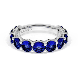 Tacori 41665BS34 Platinum band, angled view of large round blue sapphires prong set in platinum