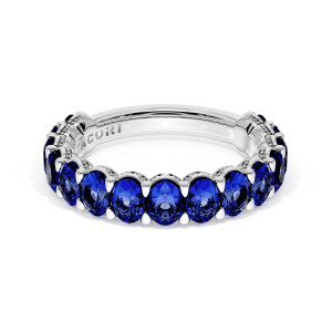 Tacori 41765BS34 Platinum band, top view of oval blue sapphires in shared prong settings