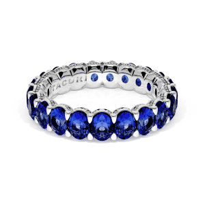 41765BS Platinum eternity band, top view of oval blue sapphires circling the band