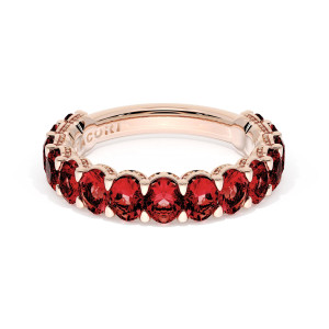 417PK65RB34 rose gold band, front view of oval rubies with beaded milgrain arches